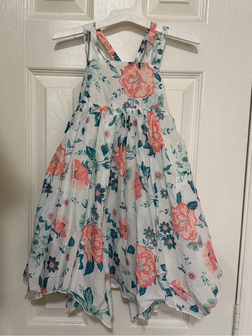 Toddler Girls Floral Hanky Hem Sundress - Pink & Teal 4T